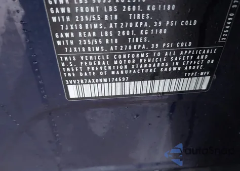 2022 Volkswagen Tiguan 2.0T Se z USA, uszkodzony, nr VIN 3VV2B7AX0NM174597